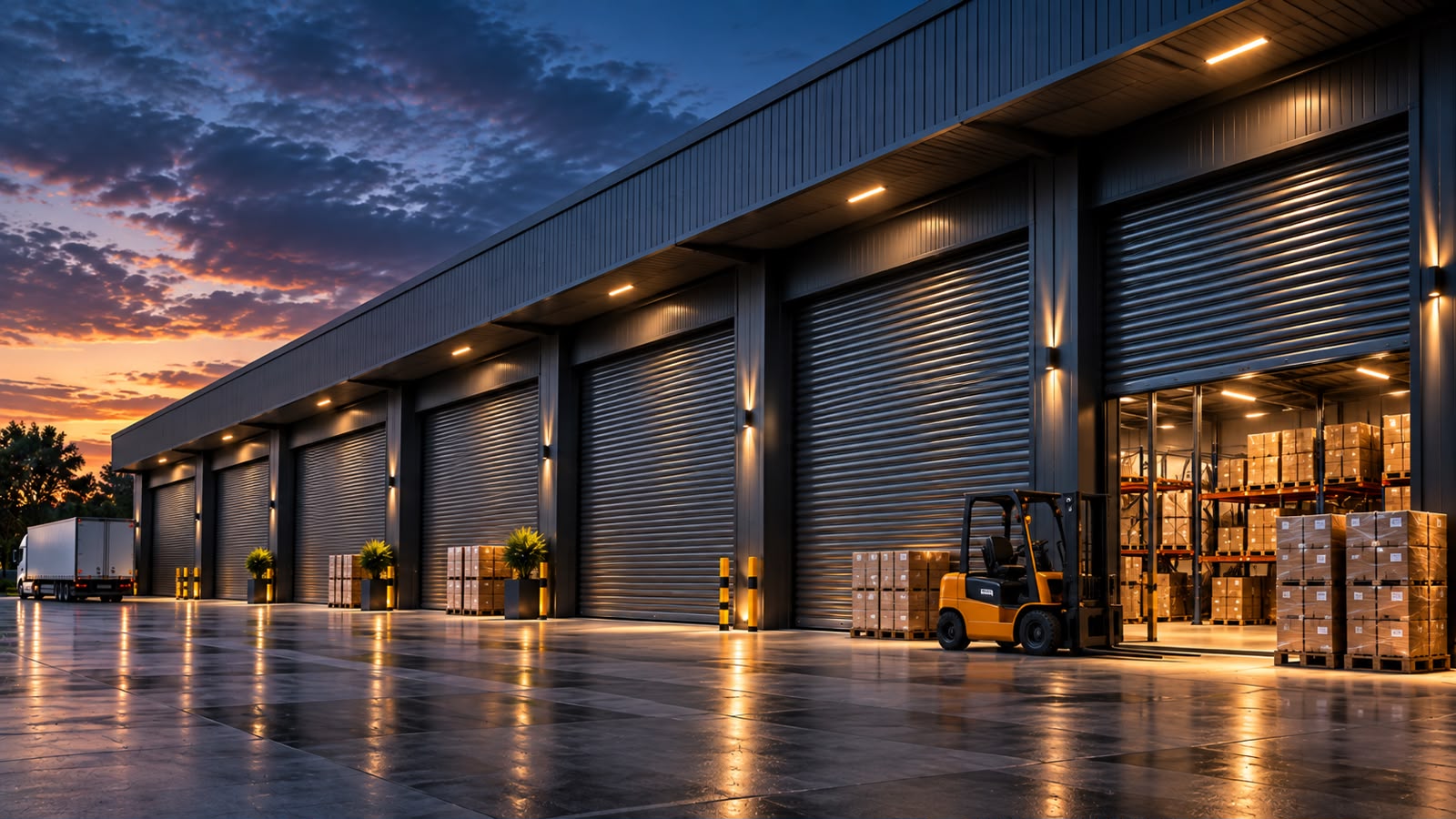 Industrial facility with heavy-duty automated rolling shutters by RAAM Shutters