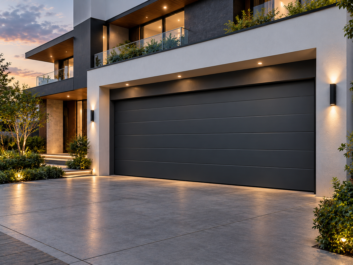 Sandwich panel motorized garage door by RAAM Shutters